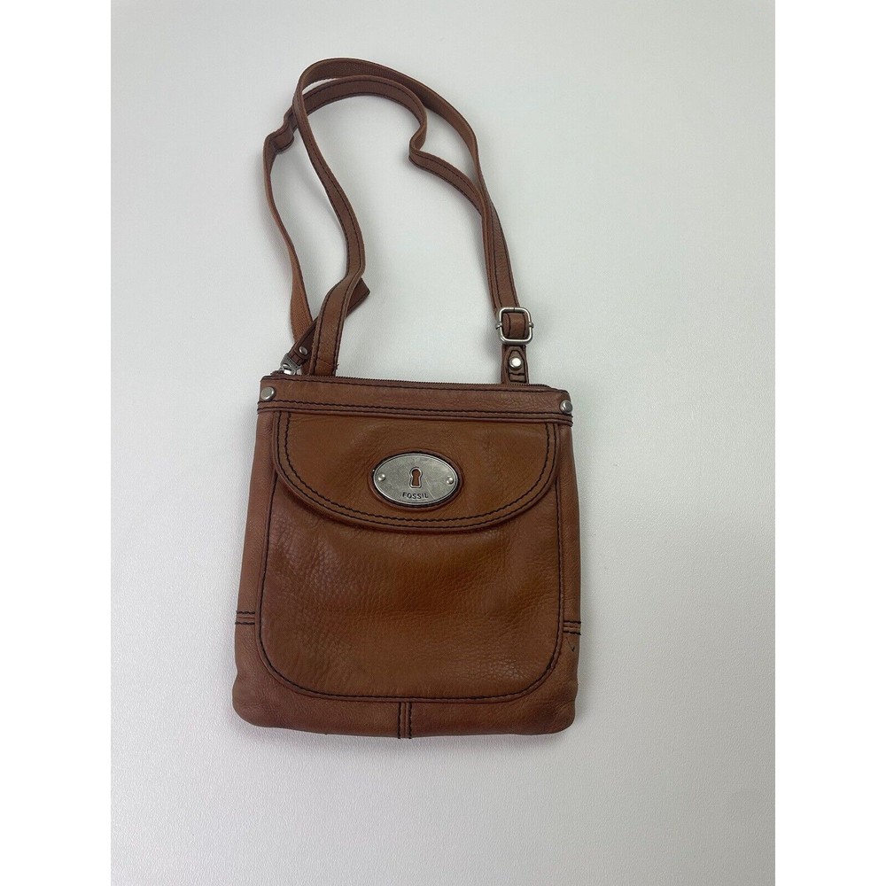 "FOSSIL"  SMALL CROSSBODY PURSE SADDLE TAN HEAVY LEATHER # SL3129 NICE!